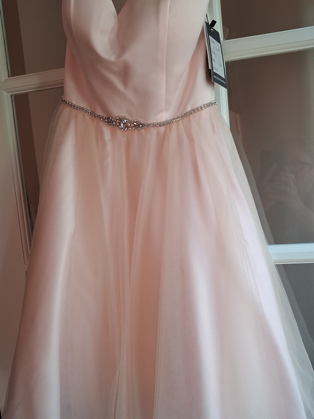Strapless Blush Pink Tulle Dress with Crystal Waist Accent